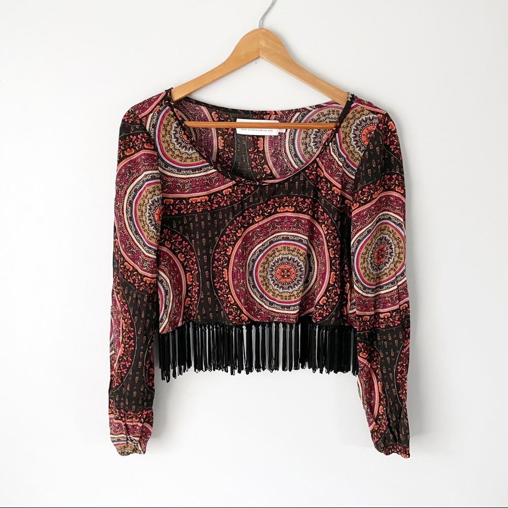 Gypsy Warrior | Boho Mandala Print Fringe Cropped Top